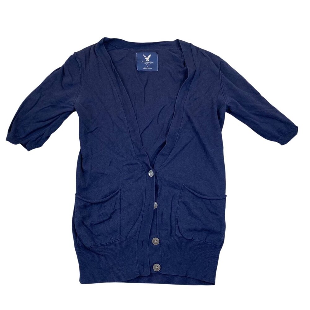 American Eagle Women's Cardigan Small Button Up Sweater Knit Blue